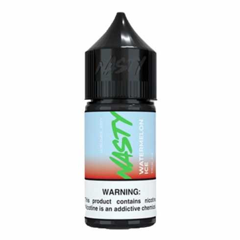 Nasty Watermelon Ice Salt Likit - Siyah kapaklı, kırmızı/mavi etiketli elektronik sigara likiti.