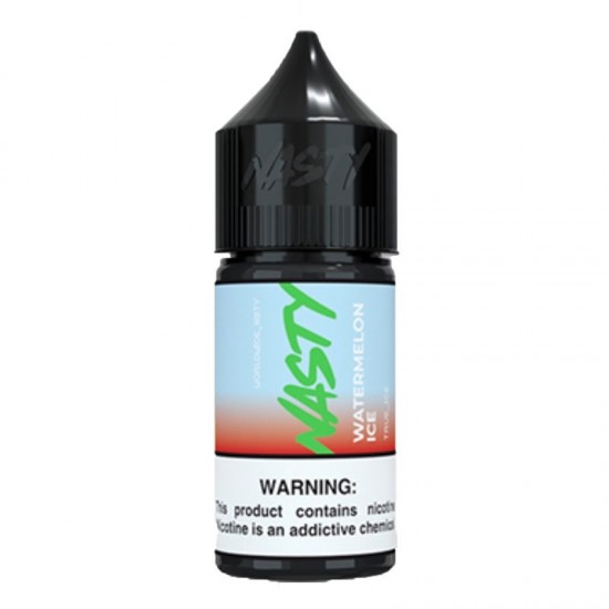Nasty Watermelon Ice Salt Likit - Siyah kapaklı, kırmızı/mavi etiketli elektronik sigara likiti.