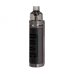 Voopoo Drag X Pod Mod siyah deri kaplama, gri gövde, elektronik sigara.
