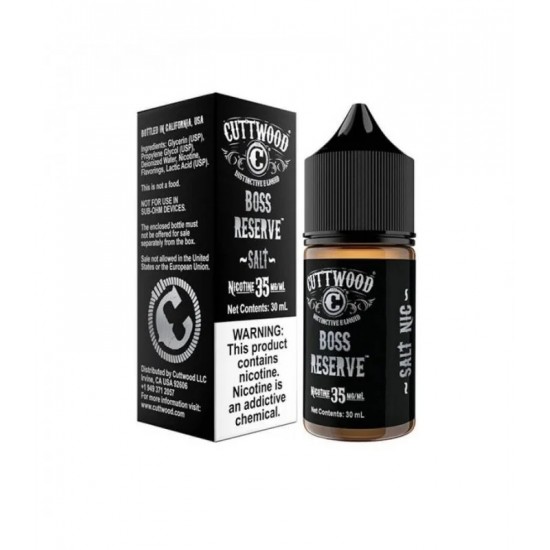 Cuttwood Boss Reserve Salt Likit 35mg/ml 30ml, Siyah Kutu ve Şişe
