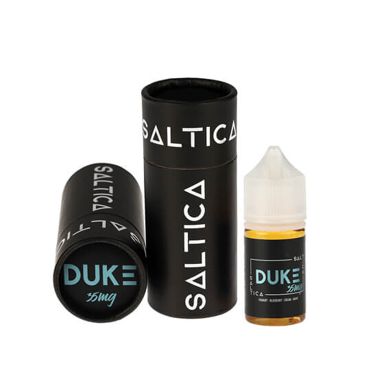 Saltica Duke 35mg salt likit, siyah ambalajlı ve şişeli.
