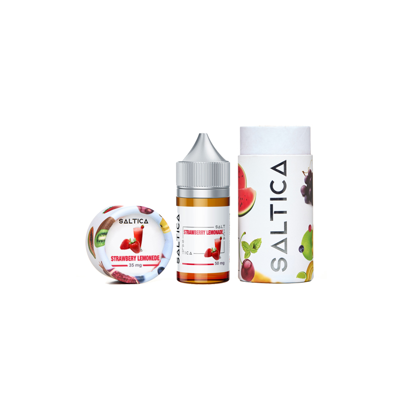 Saltica Strawberry Lemonade Salt Likit şişe ve kutu seti, meyve temalı