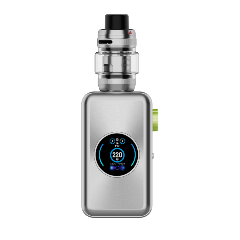 Vaporesso Gen Max Kit gümüş renkli, yüksek wattlı elektronik sigara.