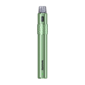 Uwell Whirl F Pod Mod yeşil, hafifçe dokulu gövde, kalem tipi elektronik sigara.