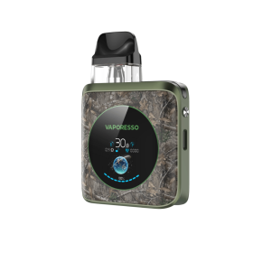 Vaporesso Xros Nano 4 Pod Mod kamuflaj desenli, yeşil çerçeveli elektronik sigara.