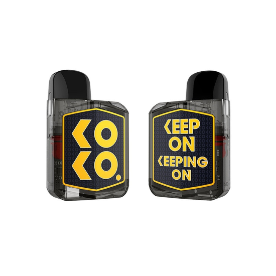 Uwell Koko Prime Pod Mod şeffaf gövde siyah sarı yazı